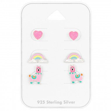 Zilveren meiden oorbellen 925 sterling zilver lama regenboog hart