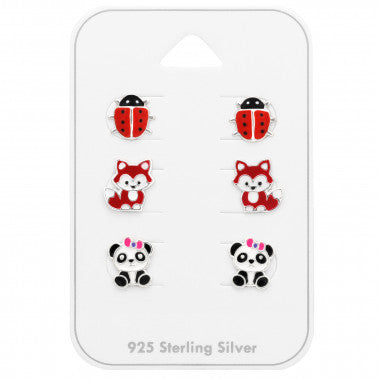 Zilveren meiden oorbellen 925 sterling zilver dieren vosje panda lieveheersbeestje 