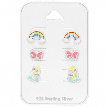 Zilveren oorbellen meiden 925 sterling zilver regenboog vlinder zeemeermin 