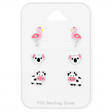Zilveren oorbellen meiden 925 sterling zilver flamingo panda koe