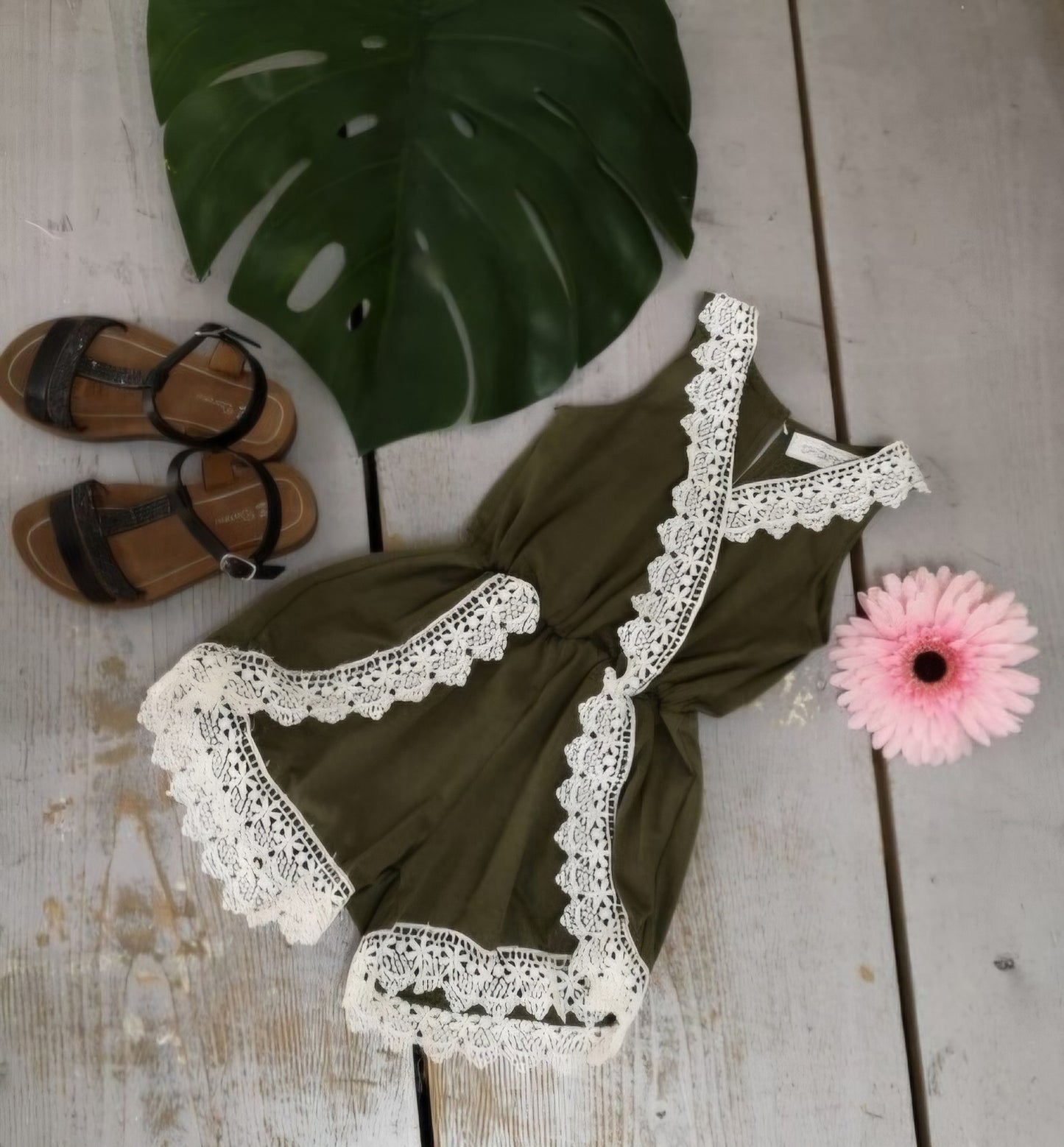 Jumpsuit groen wit meisjes